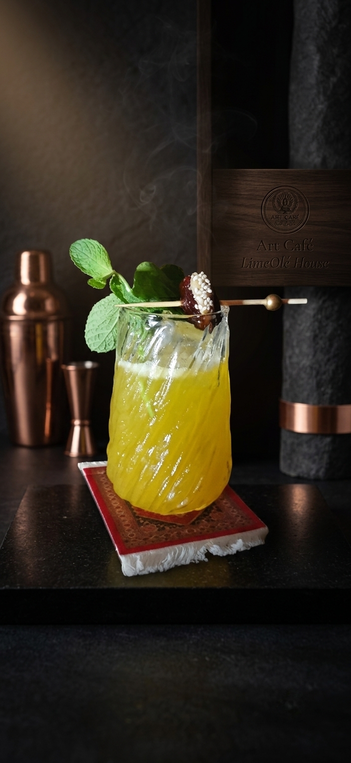 Cocktail d'autore Notte a Marrakech - miscelazione d'avanguardia con ingredienti fatti in casa all'Art Café LimeOlé House a Verona