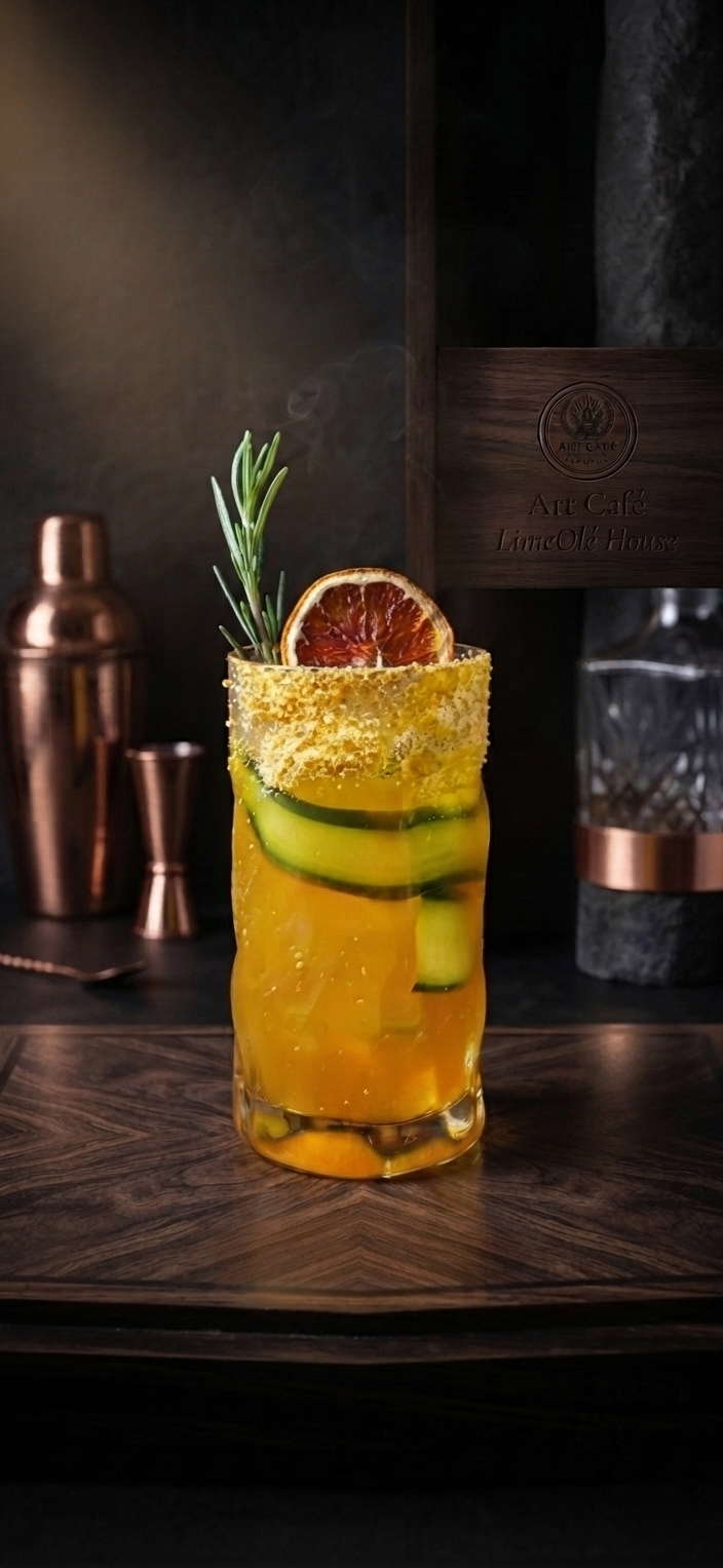 Cocktail d'autore Saffron Olé - miscelazione d'avanguardia con ingredienti fatti in casa all'Art Café LimeOlé House a Verona